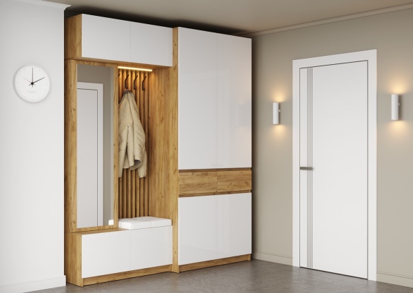 Модульная прихожая  Бостон Дуб Крафт золотой / Белый глянец (МДФ)