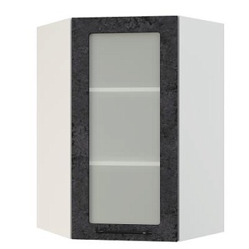 Шкаф верхний угловой (премьер)  ШВУС 600Н Корпус: ЛДСП белый 16мм; фасад: фрезеровка Нувель, МДФ бетон черный 16мм