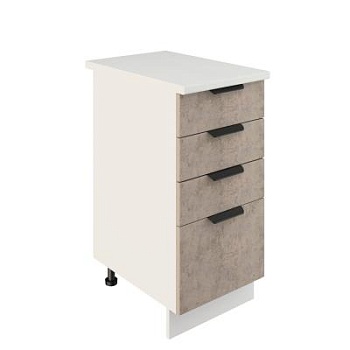 Шкаф нижний с ящиками ШНЯ 400 Корпус: ЛДСП белый 16мм; фасад: фрезеровка Норд, МДФ камень беж 16 мм