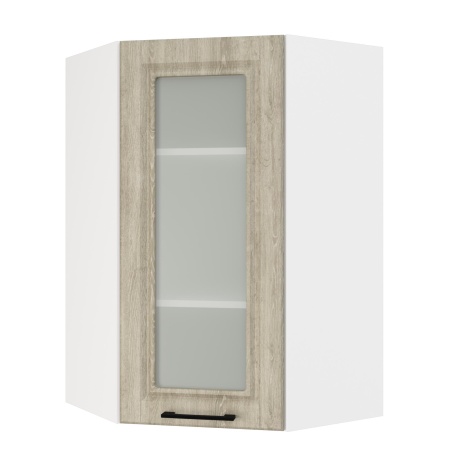 Шкаф верхний угловой (премьер)  ШВУС 600Н Корпус: ЛДСП белый 16мм; фасад: фрезеровка Барселона, МДФ седой клен 16мм