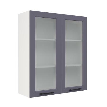 Шкаф верхний со стеклом (премьер) ШВС 800Н Корпус: ЛДСП белый 16мм; фасад: фрезеровка Кельн, МДФ софт маренго 16 мм