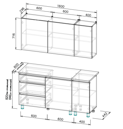 Кухонный гарнитур "Денвер" 1,6м Графит серый/Дуб сонома