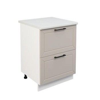 Шкаф нижний с ящиками ШНГ2Я 600 Корпус: ЛДСП белый 16мм; фасад: фрезеровка Кельн, МДФ софт бланж 16мм