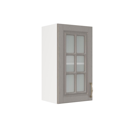 Шкаф верхний со стеклом ШВС 400 Корпус: ЛДСП белый 16мм; фасад: фрезеровка Лондон, МДФ дуб графит 16мм