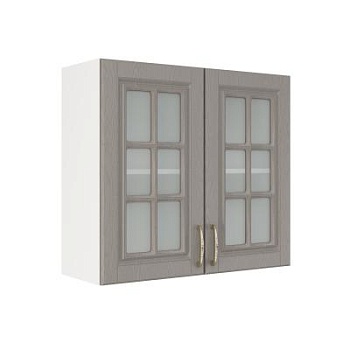 Шкаф верхний со стеклом ШВС 800 Корпус: ЛДСП белый 16мм; фасад: фрезеровка Лондон, МДФ дуб графит 16мм