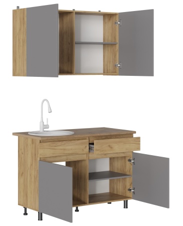 КВИК-СТЕП Кухня 1.2 м. Корпус - Дуб Крафт золотой К003  Фасад ЛДСП - Серый Шифер