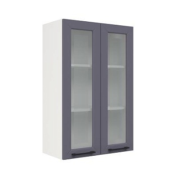 Шкаф верхний со стеклом (премьер) ШВС 600Н Корпус: ЛДСП белый 16мм; фасад: фрезеровка Кельн, МДФ софт смок 16мм