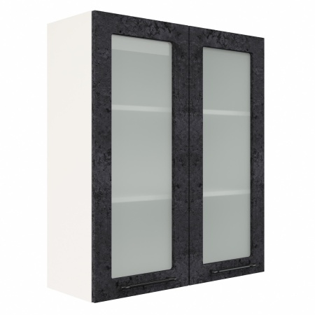 Шкаф верхний со стеклом (премьер) ШВС 800Н Корпус: ЛДСП белый 16мм; фасад: фрезеровка Нувель, МДФ бетон черный 16мм