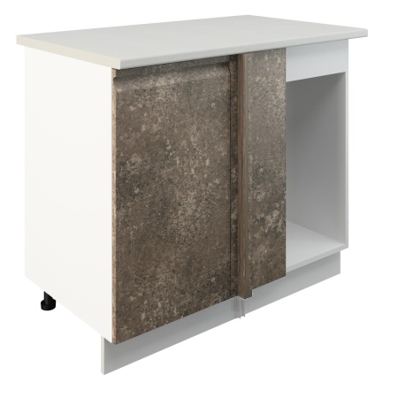 Шкаф нижний угловой  ШНУП 1000 Корпус: ЛДСП белый 16мм; фасад: фрезеровка Бруклин, МДФ бетон коричневый 16мм
