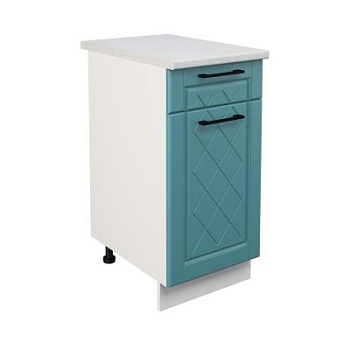 Шкаф нижний с ящиком ШН1Я 400 Корпус: ЛДСП белый 16мм; фасад: фрезеровка Барселона, МДФ морское дерево 16мм