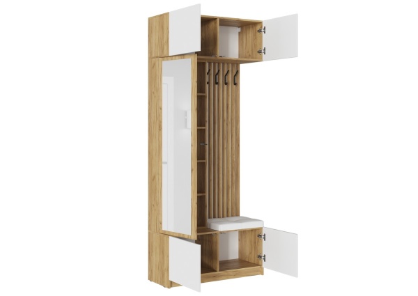 БОСТОН прихожая МДФ (Комплект) Корпус ЛДСП - Дуб Крафт золотой Фасад МДФ - Глянец белый 