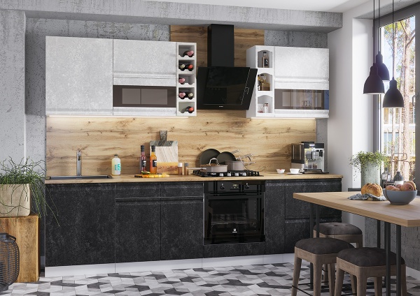 Модульная кухня Бруклин Бетон белый / Бетон черный