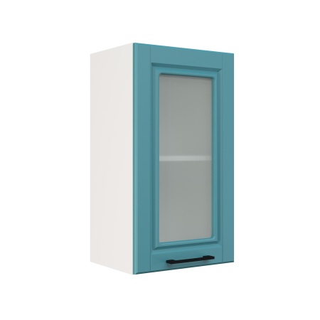 Шкаф верхний со стеклом ШВС 400 Корпус: ЛДСП белый 16мм; фасад: фрезеровка Барселона, МДФ морское дерево 16мм