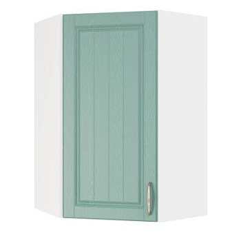 Шкаф верхний угловой (премьер)  ШВУ 600Н Корпус: ЛДСП белый 16мм; фасад: фрезеровка Лондон, МДФ дуб изумруд 16мм