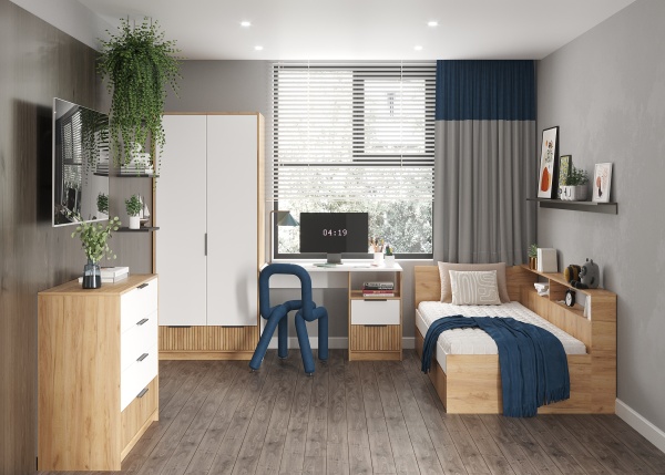 ИВИС Комод КМ-001 Корпус - Дуб Крафт золотой К003  Фасад ЛДСП - Белый (Гладкий)