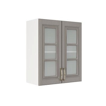 Шкаф верхний со стеклом ШВС 600 Корпус: ЛДСП белый 16мм; фасад: фрезеровка Лондон, МДФ дуб графит 16мм