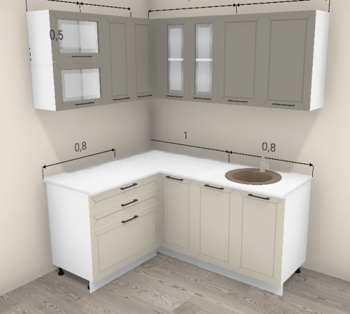 Кухня угловая Кельн Софт тоффи / Софт айвори 1,4*1,8 м