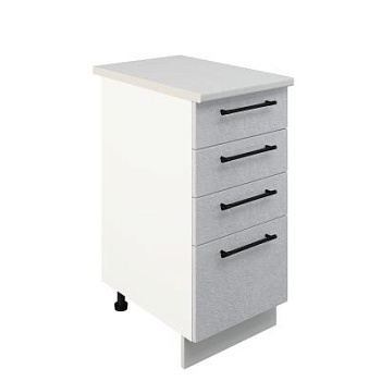 Шкаф нижний с ящиками ШНЯ 400 Корпус: ЛДСП белый 16мм; фасад: фрезеровка Нувель, МДФ бетон белый 16мм