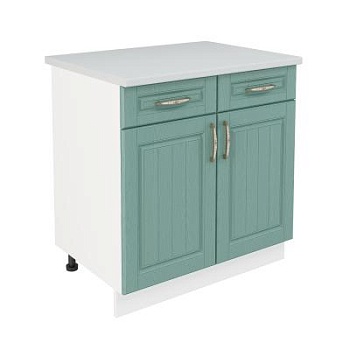 Шкаф нижний с ящиками ШН2Я 800 Корпус: ЛДСП белый 16мм; фасад: фрезеровка Лондон, МДФ дуб изумруд 16мм