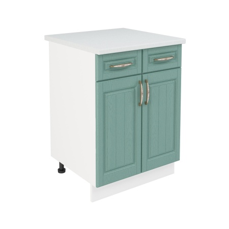 Шкаф нижний с ящиками ШН2Я 600 Корпус: ЛДСП белый 16мм; фасад: фрезеровка Лондон, МДФ дуб изумруд 16мм