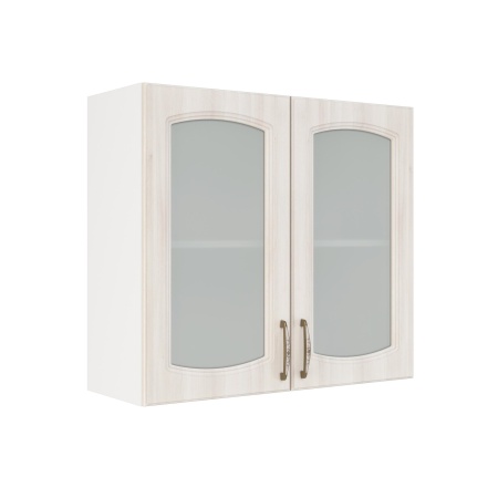 Шкаф верхний со стеклом ШВС 800 Корпус: ЛДСП белый 16мм; фасад: фрезеровка Гренада, МДФ сандал 16мм