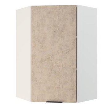 Шкаф верхний угловой (премьер)  ШВУ 600Н Корпус: ЛДСП белый 16мм; фасад: фрезеровка Норд, МДФ камень беж 16 мм