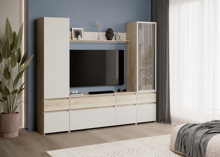 БОСТОН Стенка НМ-002 Корпус - Дуб Крафт серый  Фасад ЛДСП - Кашемир 2,75 / Дуб Крафт серый