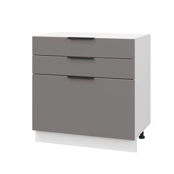 Шкаф нижний с ящиками ШН3Я 800 Корпус: ЛДСП белый 16мм; фасад: фрезеровка Оливия, МДФ моно брауни 16 мм