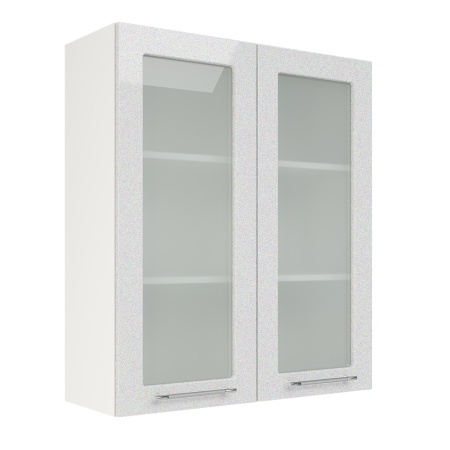 Шкаф верхний со стеклом (премьер) ШВС 800Н Корпус: ЛДСП белый 16мм; фасад: фрезеровка Олива, МДФ металлик белый 16мм