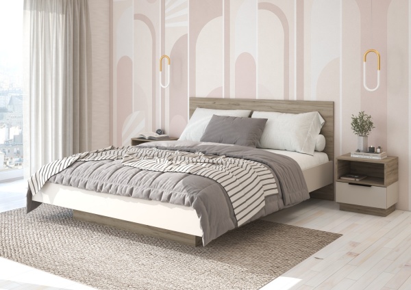 БОХО Тумба прикроватная ТМ-002 Дуб крафт серый / Кашемир