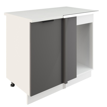 Шкаф нижний угловой  ШНУП 1000 Корпус: ЛДСП белый 16мм; фасад: фрезеровка Норд, МДФ софт смок 16 мм