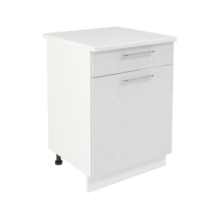 Шкаф нижний с ящиком ШН1Я 600 Корпус: ЛДСП белый 16мм; фасад: фрезеровка Олива, МДФ металлик белый 16мм