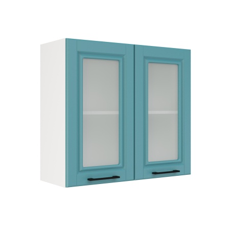 Шкаф верхний со стеклом ШВС 800 Корпус: ЛДСП белый 16мм; фасад: фрезеровка Барселона, МДФ морское дерево 16мм