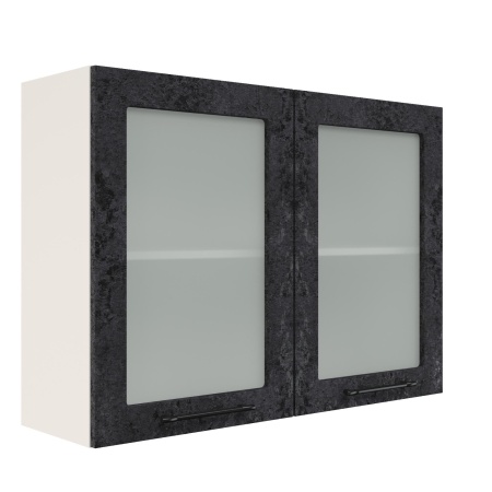 Шкаф верхний со стеклом ШВС 1000 Корпус: ЛДСП белый 16мм; фасад: фрезеровка Нувель, МДФ бетон черный 16мм