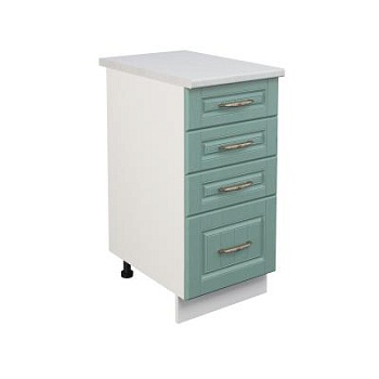 Шкаф нижний с ящиками ШНЯ 400 Корпус: ЛДСП белый 16мм; фасад: фрезеровка Лондон, МДФ дуб изумруд 16мм