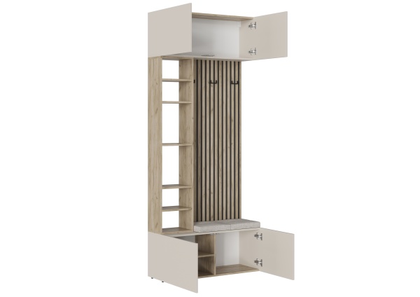 БОХО Прихожая НМ-2 Loft 000_Бежевый велюр Корпус - Дуб Крафт серый  Фасад ЛДСП - Кашемир 5981 BS