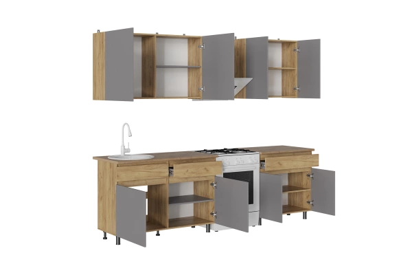 КВИК-СТЕП Кухня 2.0 м. Корпус - Дуб Крафт золотой К003  Фасад ЛДСП - Серый Шифер