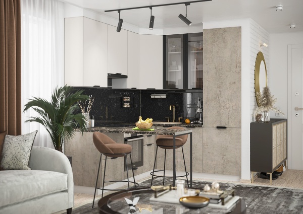 Модульная кухня Норд Софт пломбир / Камень беж