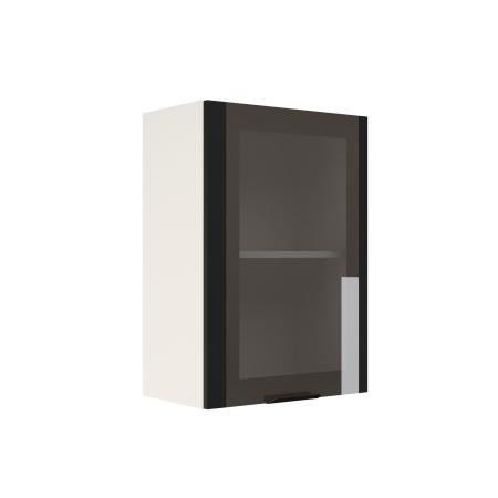 Шкаф верхний со стеклом ШВС 500 Корпус: ЛДСП белый 16мм; фасад: фрезеровка Норд, МДФ софт черный 16 мм