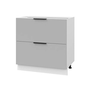 Шкаф нижний с ящиками ШНГ2Я 800 Корпус: ЛДСП белый 16мм; фасад: фрезеровка Оливия, ЛДСП серый софт 16 мм