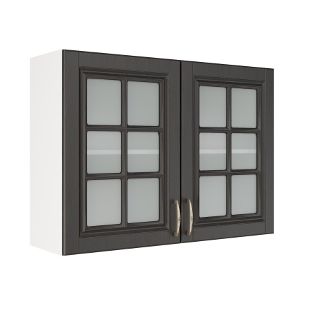 Шкаф верхний со стеклом ШВС 1000 Корпус: ЛДСП белый 16мм; фасад: фрезеровка Лондон, МДФ дуб венге 16мм