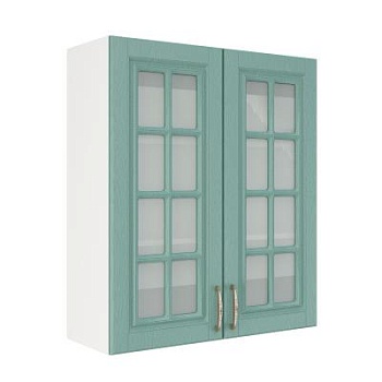 Шкаф верхний со стеклом (премьер) ШВС 800Н Корпус: ЛДСП белый 16мм; фасад: фрезеровка Лондон, МДФ дуб изумруд 16мм