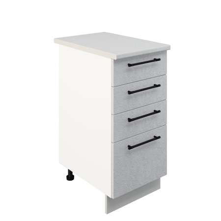 Шкаф нижний с ящиками ШНЯ 400 Корпус: ЛДСП белый 16мм; фасад: фрезеровка Нувель, МДФ бетон белый 16мм