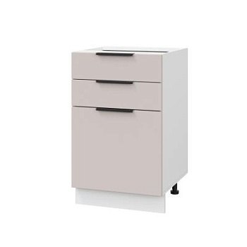 Шкаф нижний с ящиками ШН3Я 500 Корпус: ЛДСП белый 16мм; фасад: фрезеровка Оливия, МДФ сиена тауп 16 мм