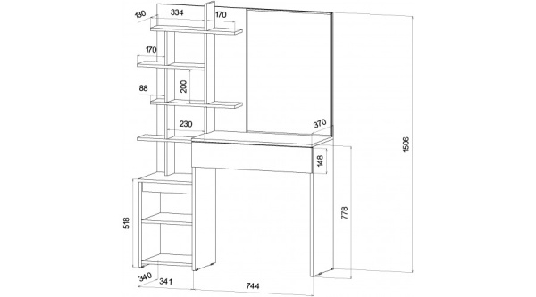 Ленора Стол туалетный Дуб Вотан / Графит Ленора Стол туалетный Дуб Вотан / Графит