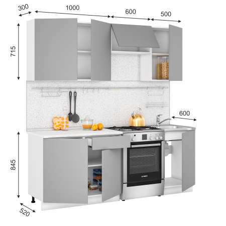 Комплект кухни Лондон 2,1м Корпус: ЛДСП белый фасад: фрезеровка Лондон, МДФ дуб крем