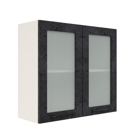 Шкаф верхний со стеклом ШВС 800 Корпус: ЛДСП белый 16мм; фасад: фрезеровка Нувель, МДФ бетон черный 16мм