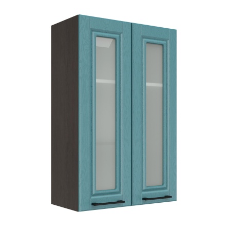 Шкаф верхний со стеклом (премьер) ШВС 600Н Корпус: ЛДСП венге 16мм; фасад: фрезеровка Барселона, МДФ морское дерево 16мм