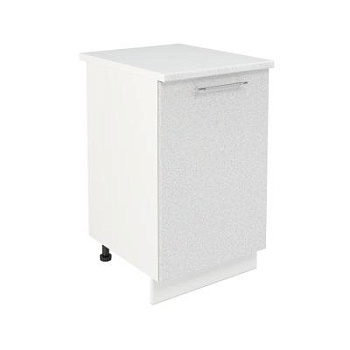 Шкаф нижний ШН 500 Корпус: ЛДСП белый 16мм; фасад: фрезеровка Олива, МДФ металлик белый 16мм