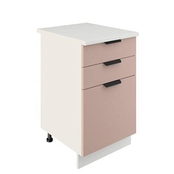 Шкаф нижний с ящиками ШН3Я 500 Корпус: ЛДСП белый 16мм; фасад: фрезеровка Норд, МДФ софт латте 16 мм Шкаф нижний с ящиками ШН3Я 500 Корпус: ЛДСП белый 16мм; фасад: фрезеровка Норд, МДФ софт латте 16 мм